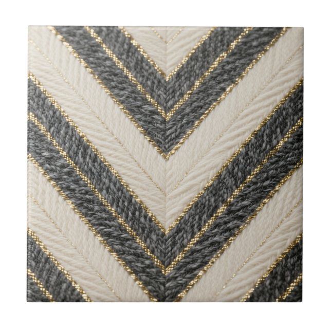 Chevron Zigzag Glam Pattern Ceramic Tile (Front)