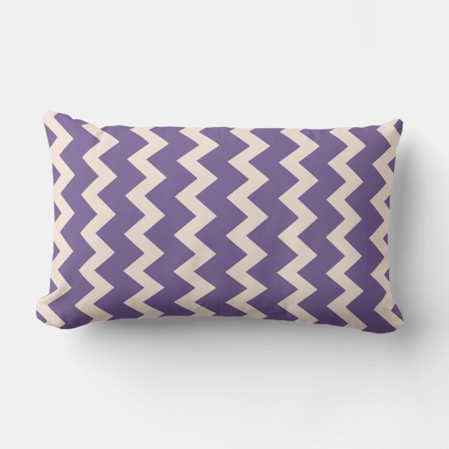 Chevron zigzag natural pale pink bright purple lumbar cushion (Front)