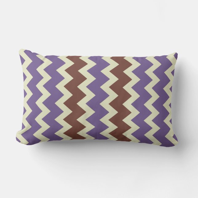 Chevron zigzag pale green bright purple brown lumbar cushion (Front)