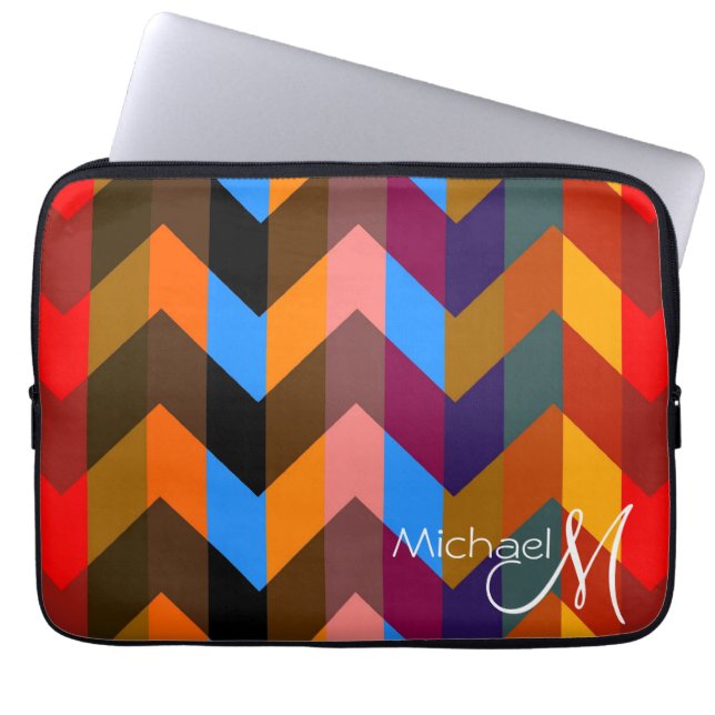 Chevron Zigzag Pattern Custom Monogram 2 Laptop Sleeve (Front)