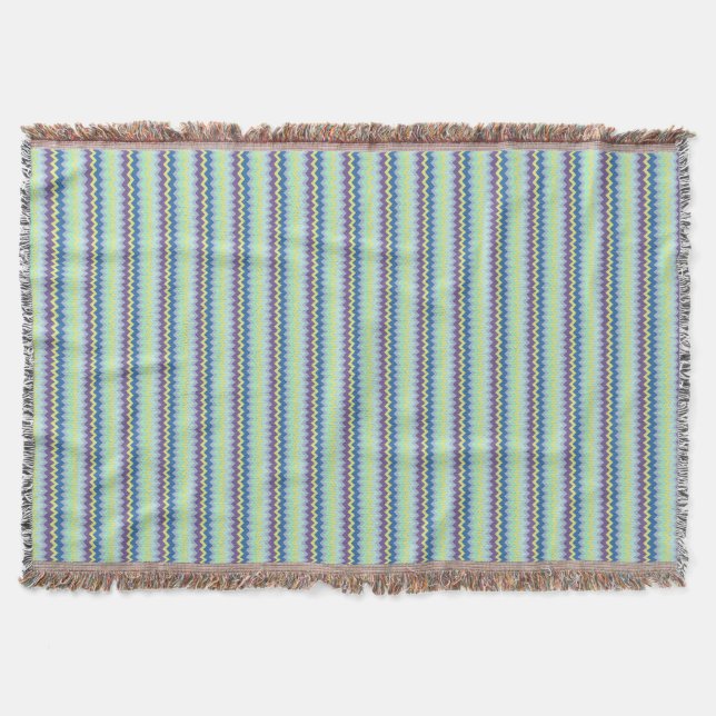 Chevron zigzag pattern in green blue colours throw blanket (Front)