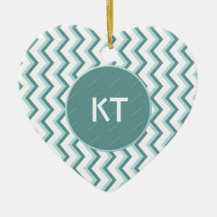Chevron ZigZag Pattern in Mint Green Ceramic Tree Decoration