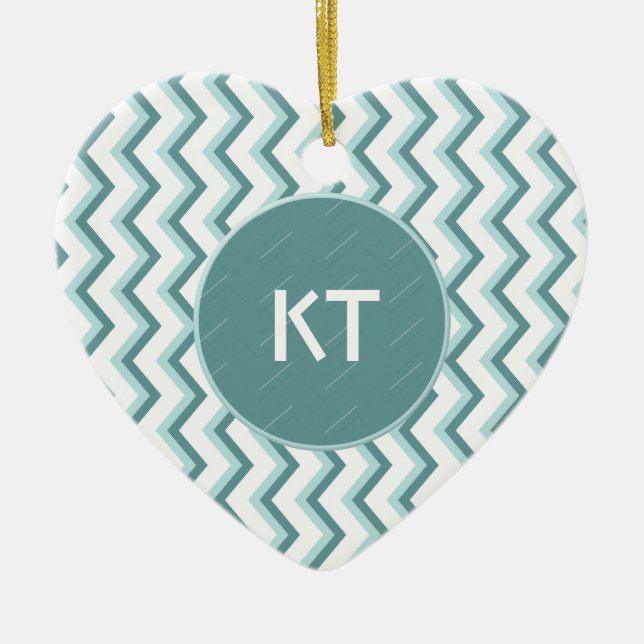 Chevron ZigZag Pattern in Mint Green Ceramic Tree Decoration (Front)