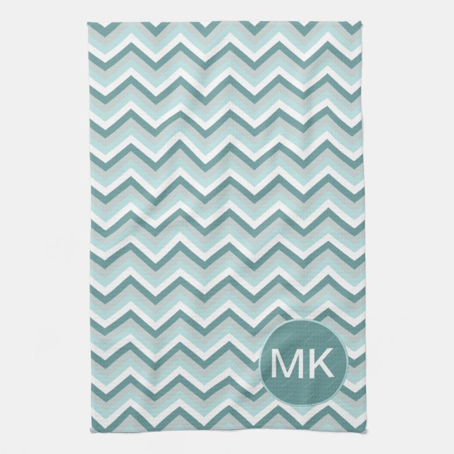 Chevron ZigZag Pattern in Mint Green  - Customised Tea Towel (Vertical)