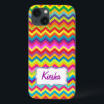 Chevron zigzag pattern multi-coloured iphone case<br><div class="desc">Trending zigzag designed case in bold rainbow hue id ipad case by Sarah Trett. Customise with the name of your choice,  currently reads Kiesha.</div>