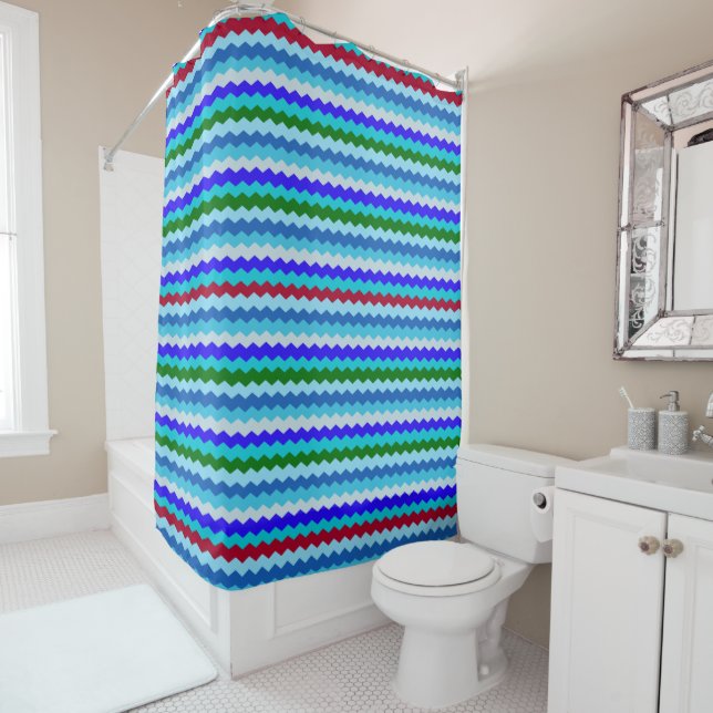 Chevron zigzag Pattern Sea Glass Shower Curtain (In Situ)