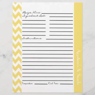 Chevron Zigzag Striped Recipe Sheets - Lemon