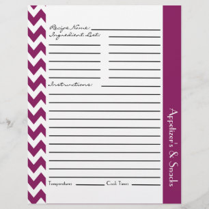 Chevron Zigzag Striped Recipe Sheets - Plum