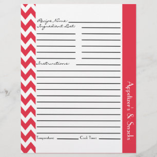 Chevron Zigzag Striped Recipe Sheets - Rose Red