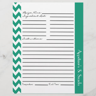 Chevron Zigzag Striped Recipe Sheets - Teal