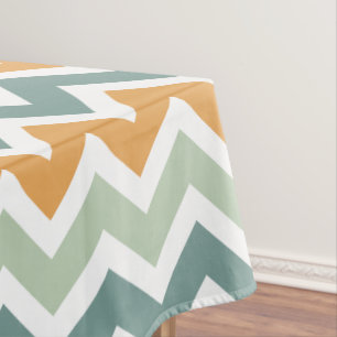 Chevron Zigzag Teal Green Mint Orange Tablecloth