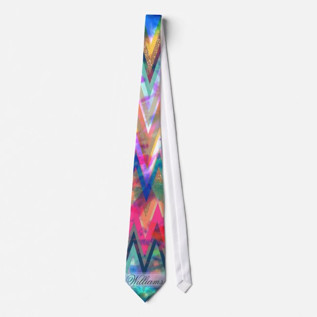 chevron zigzag tie-dye faux glitter watercolours tie (Front)