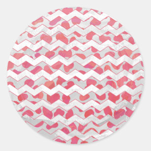 ChevronDalmatian Pink and White Classic Round Sticker