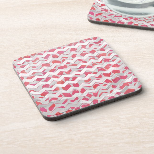 ChevronDalmatian Pink and White Coaster (Left Side)