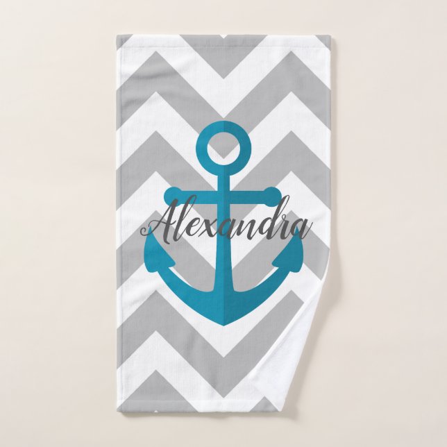 Chevrons and Anchor Bath Towel Set (Hand Towel)