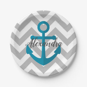 Chevrons and Anchor Paper Plate
