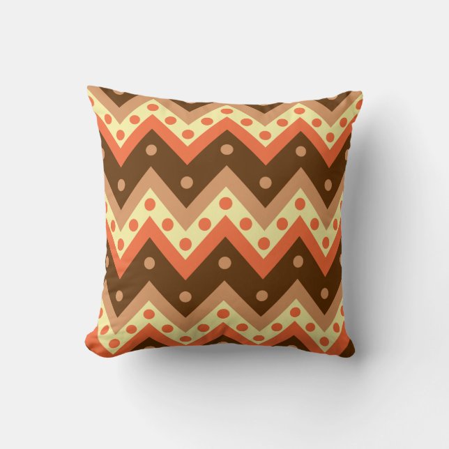 Chevrons and dots - brown and rust cushion (Front)