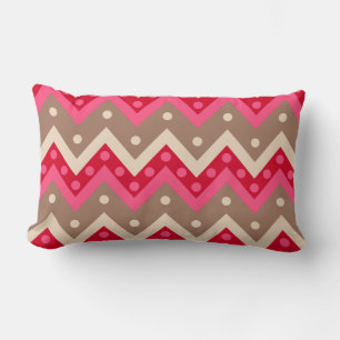 Chevrons and dots - coral pink and taupe lumbar cushion