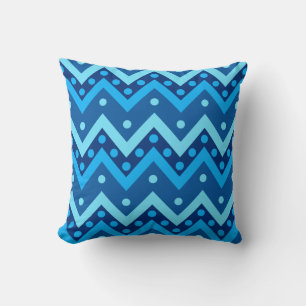 Chevrons and dots - shades of sky blue cushion