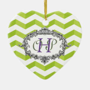 Chevrons and Oval Frame w/ Monogram Personalise Ceramic Ornament
