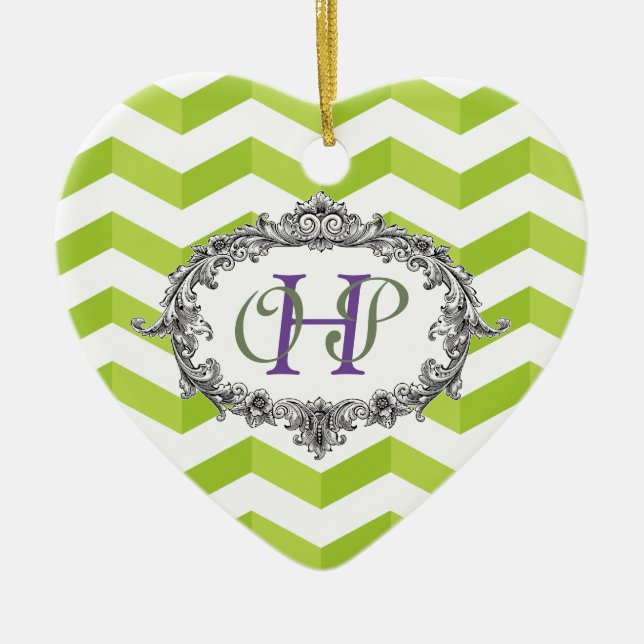 Chevrons and Oval Frame w/ Monogram Personalise Ceramic Ornament (Front)