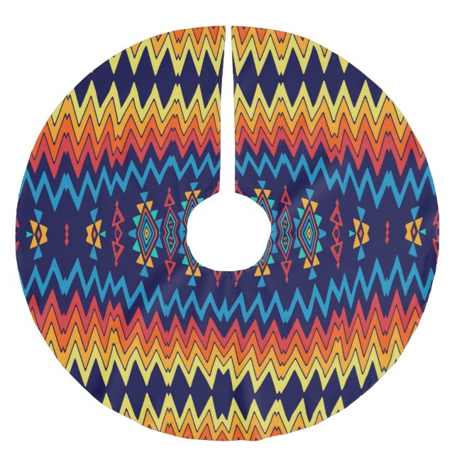 Chevrons and rhombus abstract design brushed polyester tree skirt (Front)