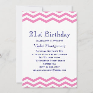 Chevrons in Pink 21st Birthday Invitation