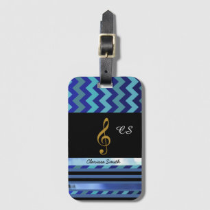 chevrons, stripes, music, named luggage tag