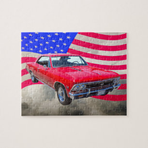 Chevy Chevelle SS 396 with American Flag Jigsaw Puzzle