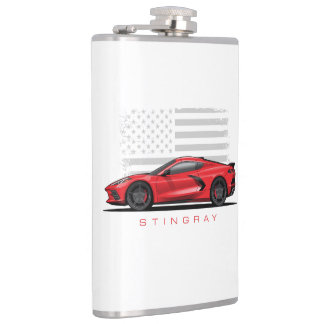 Chevy Corvette C8 Black Illustration Hip Flask