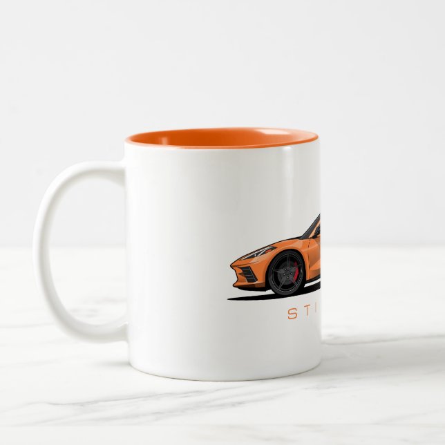 Chevy Corvette C8 Black Illustration Two-Tone Coffee Mug (Left)
