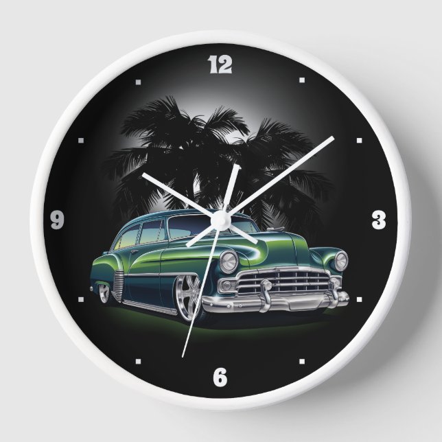 Chevy Fifties Green Low Rider Palm Trees Graphic Clock (Front)