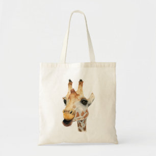 "Chew" Giraffe Watercolor Painting Tote Bag