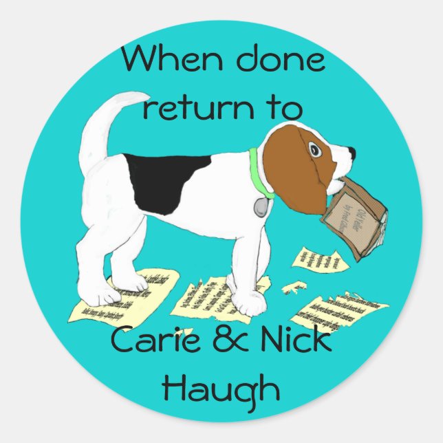 Chewing Beagle Bookplate Classic Round Sticker (Front)