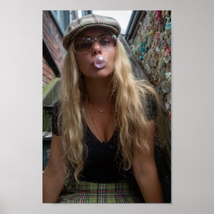 Chewing Gum Wall Woman Cute Bubble Gum Bubble Poster