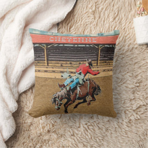 Cheyenne Rodeo Cowboy Bareback Bronc Rider Pillow