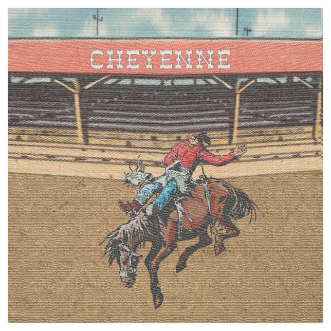 Cheyenne Rodeo Cowboy Bareback Bronc Riding Fabric (Swatch)
