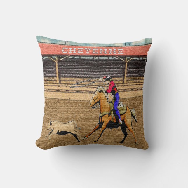 Cheyenne Rodeo Cowboy Calf Roping Pillow (Front)