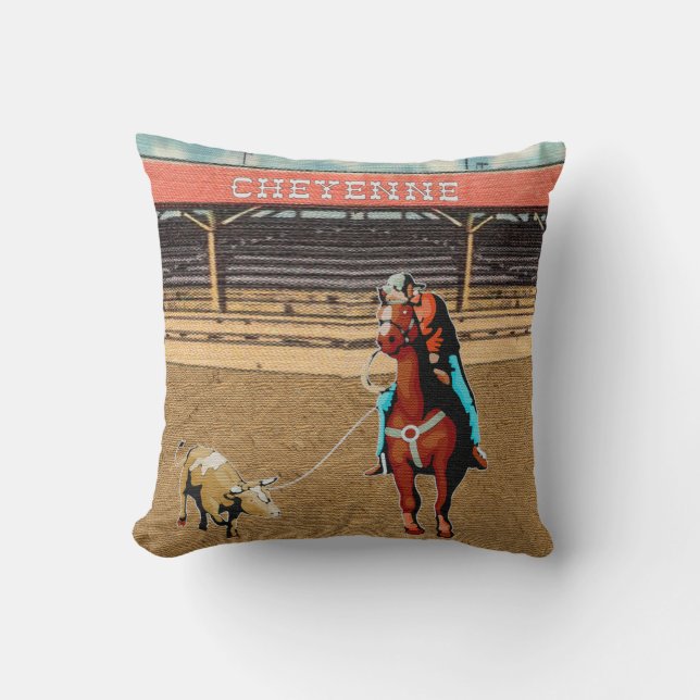 Cheyenne Rodeo Cowboy Steer Roping Team Roping Cushion (Front)