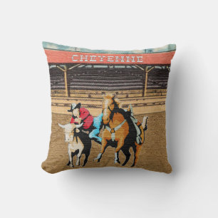 Cheyenne Rodeo Cowboy Steer Wrestling Cushion