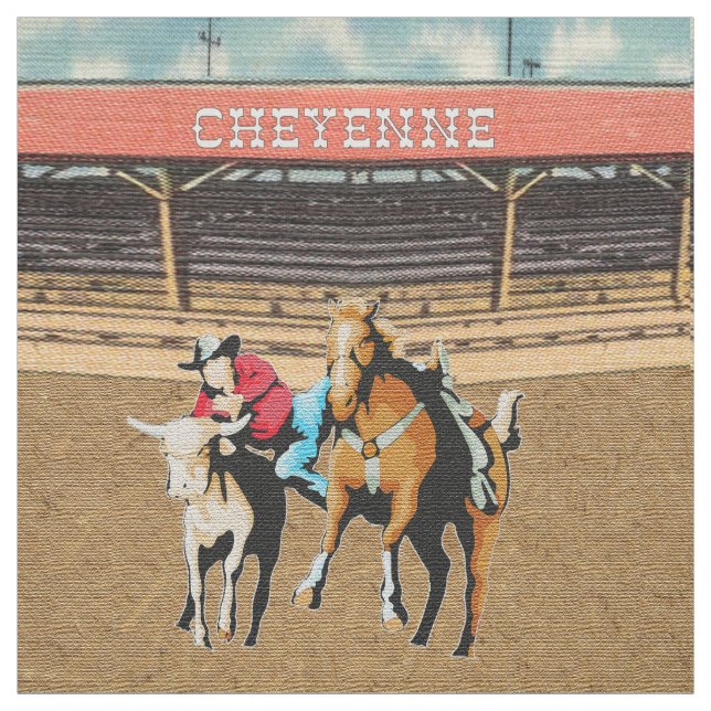 Cheyenne Rodeo Cowboy Steer Wrestling Fabric (Swatch)