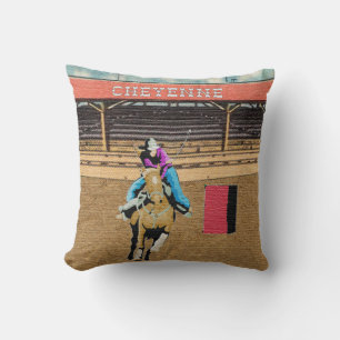 Cheyenne Rodeo Cowgirl Barrel Racing Cushion