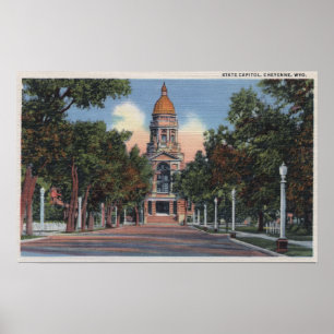 Cheyenne, WY - View of State Capitol and Drivewa Poster