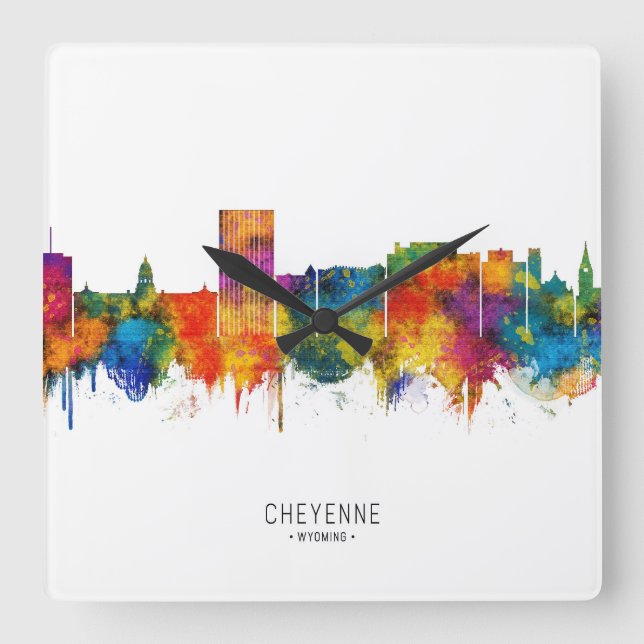 Cheyenne Wyoming Skyline Square Wall Clock (Front)