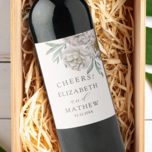 Chi Beige off White Floral Wedding Favour Wine Label