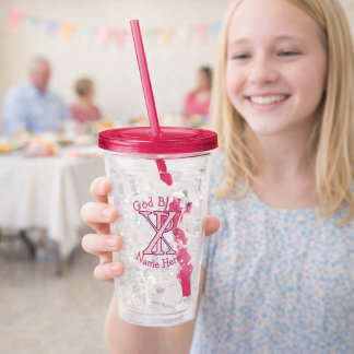 Chi Ro Christian Cross Pink Personalized Acrylic Tumbler