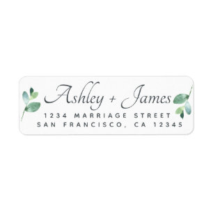 Chi Script Green Foliage Wedding Return Address Label