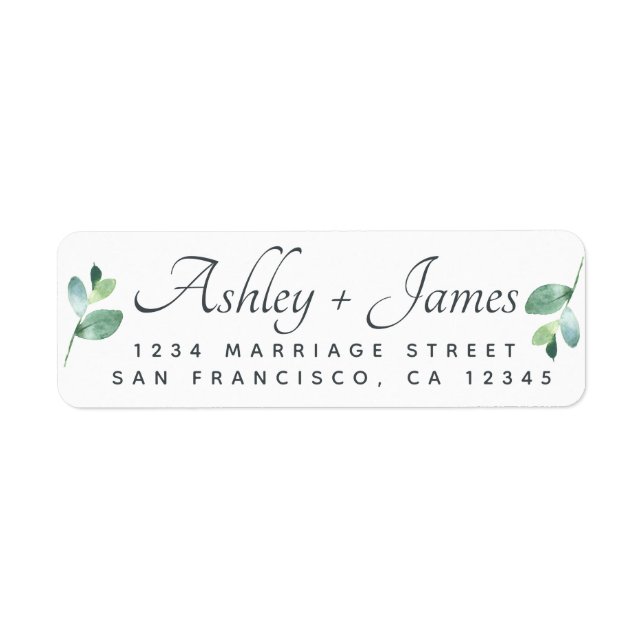 Chi Script Green Foliage Wedding Return Address Label (Front)