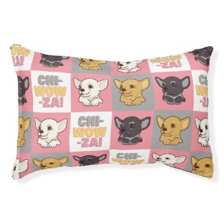 Chi-Wowza! Pink and Grey Chihuahua Pattern Pet Bed