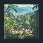 Chiang Mai Thailand Asia Temples Mountains Vintage Magnet<br><div class="desc">The temples and mountains of Chiang Mai in Northern Thailand. Chiang Mai, Thailand, founded in 1296 as the capital of the Lanna Kingdom, is a cultural and historical gem located in northern Thailand. Key sights include Wat Phra That Doi Suthep, a stunning hilltop temple offering panoramic views, and the Old...</div>